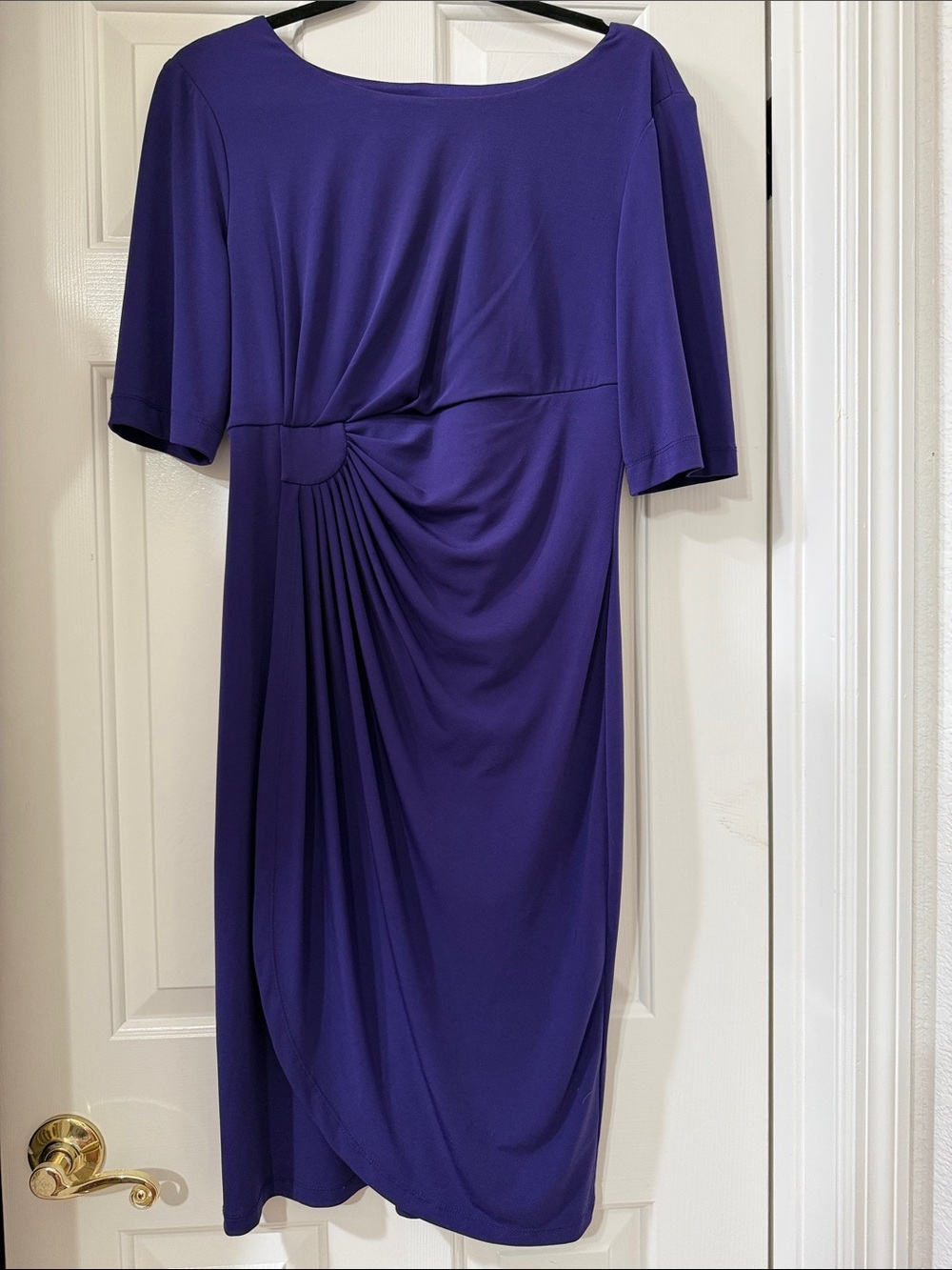 Draped Midi Dress with Pleated Side Detail - Purple